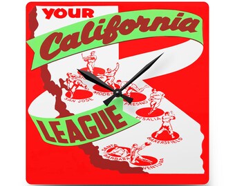 Baseball Wall Clock, California League Vintage 1949 Design, Sports Fan Gift, Acrylic Clock, Man Cave Decor, Unique Home Office Clock