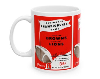 Vintage Football Ceramic Mug, Retro Sports Drinkware, Gift for Cleveland Browns and Detroit Lions Fans, Football Memorabilia Decor
