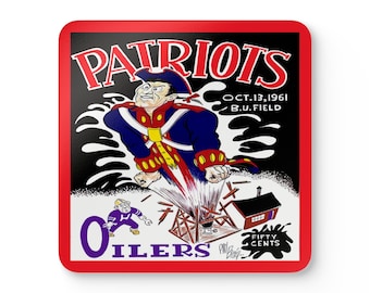 1961 Vintage Boston Patriots -Houston Oilers Football Program Cover - Corkwood Coaster Set