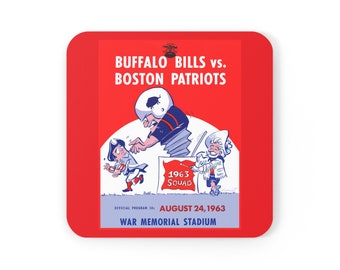 1963 Vintage Buffalo Bills - Boston Patriots Football Program Cover - Corkwood Coaster Set