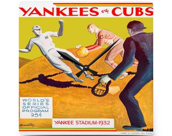 Vintage Baseball World Series Acrylic Wall Clock, 1932 Yankees Cubs Memorabilia, Sports Fan Gift, Home Decor, Man Cave Clock