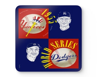 1955 Vintage New York Yankees - Brooklyn Dodgers Baseball World Series Program Cover  - Corkwood Coaster Set