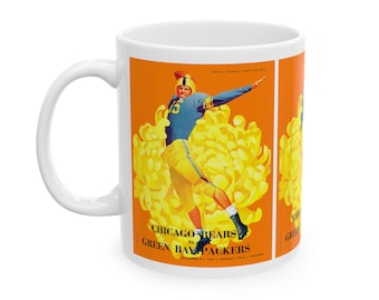 Vintage Football Ceramic Mug, Green Bay Packers Chicago Bears, Sports Fan Gift, Retro Sports Coffee Cup, Fotball Team Rivalry Mug