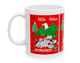 Ceramic Mug, 1960 Eagles Football Packers, Coffee Cup, Sports Fan Gift, Vintage Football Memorabilia, Retro Design
