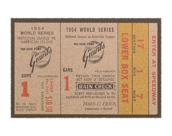 Doormat, Vintage Baseball 1954 Baseball World Series Ticket Rug, Sports Fan Gift, Baseball Home Decor, Entryway Mat, Willie Mays Catch