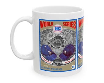Baseball World Series Ceramic Mug, 1963 Dodgers vs Yankees, Sports Fan Gift, Coffee Cup, Tea Mug, Baseball Lover Gift, Baseball Fan Mug