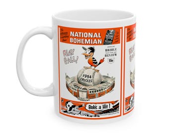 Vintage 1954 Baseball Baltimore Orioles Ceramic Mug, Sports Fan Gift, Coffee Cup, Tea Mug, Baseball Lover Gift, Orioles Memorabilia