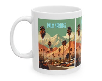Vintage WPA Style Travel Poster - Palm Springs, California - Ceramic Mug, 11oz