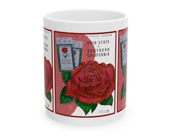 Vintage 1955 Rose Bowl Football Program USC - Ohio State Ceramic Mug, Sports Fan Gift, Coffee Cup, Tea Mug, Unique College Football