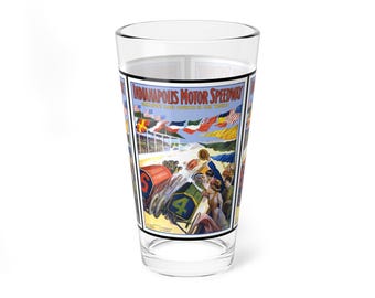 Pint Glass, 16oz - 1909 Indianapolis 500 Racing, Vintage Drinkware for Racing Fans, Retro Barware, Unique Gift for Car Enthusiasts