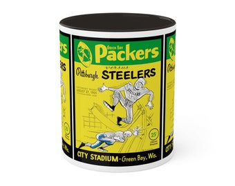 1955 Vintage Green Bay Packers - Pittsburgh Steelers Football Program Cover - Colorful Mug, 11oz