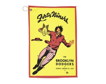 Vintage 1947 Football San Francisco 49ers-Brooklyn Dodgers Golf Towels, Sports Towels, Golf Gifts, Golf Accessories, Football Memorabilia