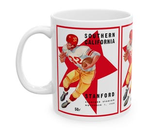 Football Ceramic Mug, 1958 Southern California Stanford, Sports Fan Gift, Coffee Cup, Tea Mug, Football Team