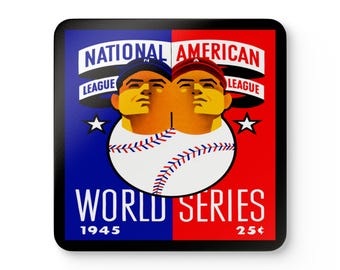 1945 Baseball World Series National League American League Program Cover - Corkwood Coaster Set