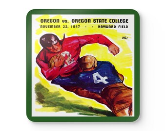 1947 Vintage Oregon State College- University of Oregon Ducks Football Program Cover - Corkwood Coaster Set