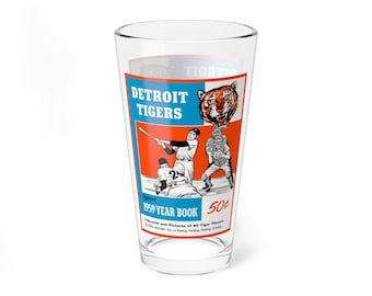 Mixing Glass, 16oz - Vintage 1959 Baseball Detroit Tigers Yearbook, Gift for Sports Fans, Baseball Memorabilia, Unique Barware, Sports