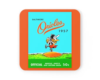 1957 Vintage Baltimore Orioles Baseball Program Cover - Corkwood Coaster Set