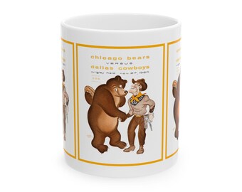 Football Bears Cowboys Ceramic Mug, 1960 Vintage Sports Fans Gift, Coffee Cup, Tea Mug, Team Spirit, Sports Memorabilia