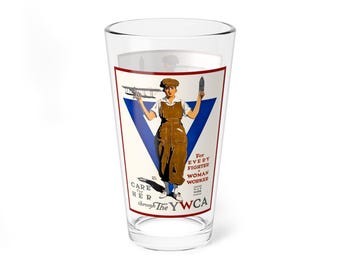 Mixing Glass Vintage WPA Poster - Care for Her - YWCA, Cocktail Glassware, Drinkware, Barware, Gift for Her, Kitchen Decor