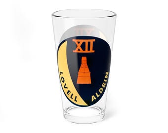 Mixing Glass, NASA Flight Patch - Gemini 12, Cocktail Glass, Barware, Space Enthusiast Gift, Science Glassware, Unique Drinkware