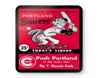 1963 Portland Beavers Baseball Scorebook Cover- Corkwood Coaster Set