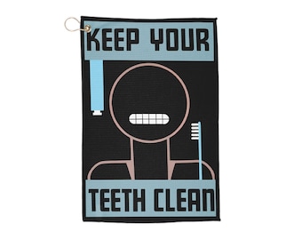 Golf Towels, Vintage WPA Poster, Keep Your Teeth Clean, Golf Accessories, Golf Gift, Retro Golf Towel, Golf Decor