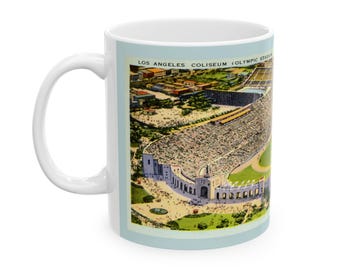 Ceramic Mug, Vintage Los Angeles Coliseum Postcard, Retro 1930s Coffee Cup, Olympic Stadium Gift, Home Kitchen Decor, Collectible Tea Mug