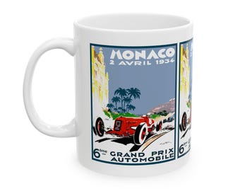 Vintage Grand Prix Racing Ceramic Mug, 1934 Race Car Coffee Cup, Motorsport Enthusiast Gift, Retro Auto Racing Tea Mug, Grand Prix Fan