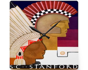 Vintage 1929 Football Stanford-SC Acrylic Wall Clock, Unique Sports Fan Home Decor, Retro College Football Theme Clock, Gift for Football