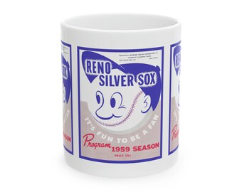 1959 Vintage Reno Silver Sox - California League Baseball Program Cover - Ceramic Mug, 11oz