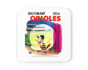 1954 Vintage Baltimore Baseball Sketchbook - Opening Year -  Corkwood Coaster Set