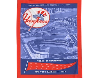 Velveteen Plush Blanket, 1958 New York Baseball Blanket, Sports Fan Gift, Cozy Throw, Vintage Baseball Design, Home Decor
