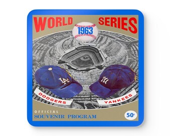 1963 Vintage Los Angeles Dodgers - New York Yankees World Series Program Cover - Corkwood Coaster Set