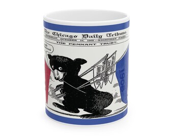 Vintage 1908 Cubs World Series Cartoon Mug, Chicago Baseball Fan Gift, 11oz, 15oz Cup, World Champions, Baseball Lover Gift, Sports Fan Mug,