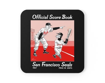 1957 Vintage San Francisco Seals Baseball Scorebook Cover - Corkwood Coaster Set