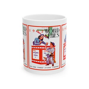 Vintage 1942 Baseball World Series Ceramic Mug, 11oz, 15oz, Yankees Cardinals, Sports Fan Gift, Collectible Coffee Cup, Baseball Memorabilia