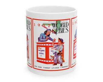 Vintage 1942 Baseball World Series Ceramic Mug, 11oz, 15oz, Yankees Cardinals, Sports Fan Gift, Collectible Coffee Cup, Baseball Memorabilia