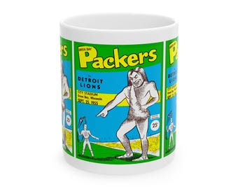 Vintage Football Ceramic Mug, Green Bay Detroit Sports Fan Gift, Coffee Cup 11oz 15oz, Retro Style Drinkware, Football Memorabilia