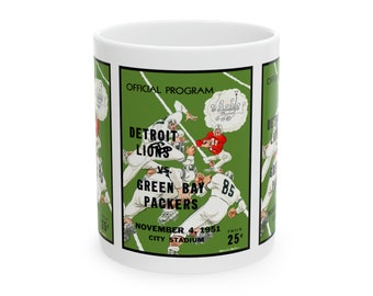 1951 Vintage Detroit Lions - Green Bay Packers Football Program Cover - Ceramic Mug, 11oz