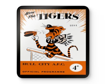 1956 Vintage Hull City Football Club - English Football Program Cover - Corkwood Coaster Set
