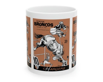 1960 Vintage Denver Broncos - Los Angeles Chargers Football Program Cover - Ceramic Mug, 11oz