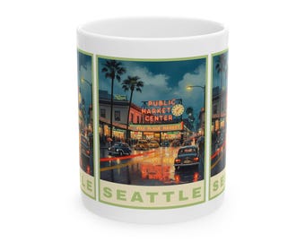 Seattle Street View Public Market Mug | City Coffee Cup 11oz and 15oz