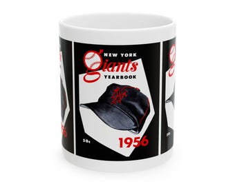Vintage 1956 Baseball New York Giants Yearbook Ceramic Mug, Gift for Sports Fans, Coffee Cup, Tea Mug, Baseball Lover Gift, Father's Day