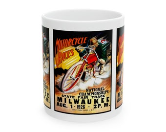 1926 Vintage Motorcycle Racing Program Cover - National Championship - Ceramic Mug, 11oz