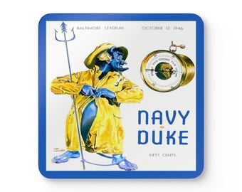 1946 Vintage Navy - Duke Blue Devils - Football Program Cover - Corkwood Coaster Set