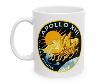 NASA Flight Patch Ceramic Mug, Apollo 13 Space Coffee Cup, Astronaut Tea Mug, Astronomy Gift, Galaxy Kitchen Decor