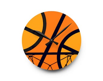 Basketball Wall Clock, Sports Clock, Vintage Clock, Unique Clock, Acrylic Clock, Kids Room Decor