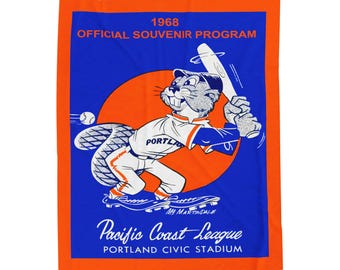 Velveteen Plush Blanket, Vintage 1968 Baseball Portland Beavers Pacific Coast League Throw, Cozy Stadium Sports Bedding, Retro Sports Fan