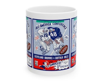 Retro Football Ceramic Mug, Vintage Sports 1948 Cleveland Browns Buffalo Bills Cup, Gift for Football Fans, Sports Memorabilia, Football