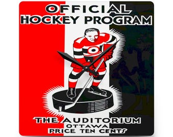 Acrylic Wall Clock, Vintage Senators Hockey, 1932-1933 Ottawa, Sports Memorabilia, Gift for Hockey Fan, Home Decor, Unique Clock